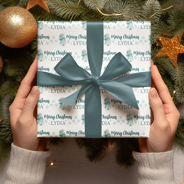 Papel de embrulho de Natal personalizado (Celebrate someone special this holiday with this lovely personalized Mrs. Claus wrapping paper! )