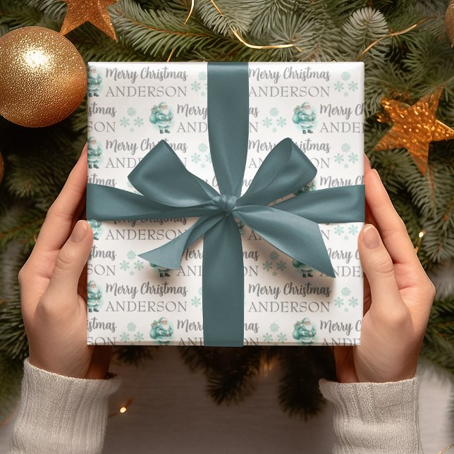 Papel de embrulho de Natal personalizado (Celebrate someone special this holiday with this cute personalized Santa wrapping paper!)