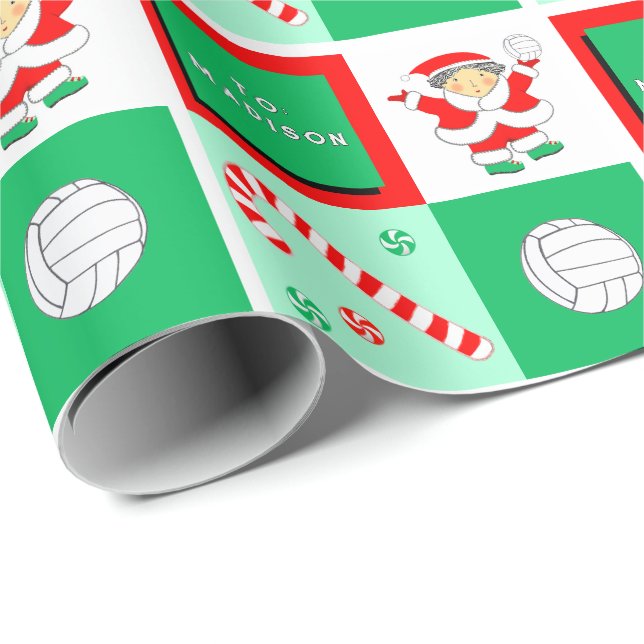 Papel de embrulho de Natal personalizado de volei (Ponta do rolo)