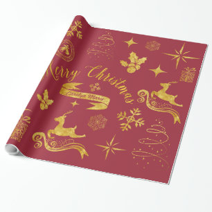 Papel de embrulho de Natal personalizado dourado v