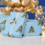 Papel de embrulho de Natal, Pine Tree Blue Christm<br><div class="desc">Este papel de embrulho de Natal apresenta uma ilustração encantadora de aquarela de um pinheiro,  que tem decorações vermelhas simples e elegantes. Cria um padrão moderno e minimalista num fundo azul claro.</div>