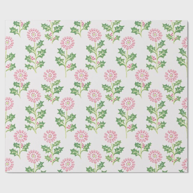 Papel de embrulho de Natal Pink Daisy e Holly Bran (Aberto)