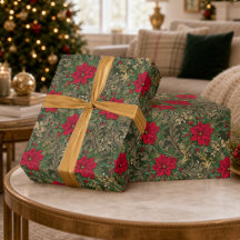 Papel de embrulho de Natal Poinsettia Vermelha Vin