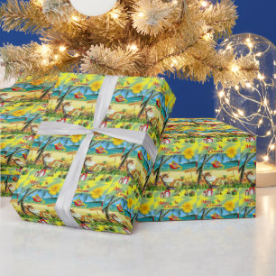 Papel de embrulho de Natal Praia de verão Papai No