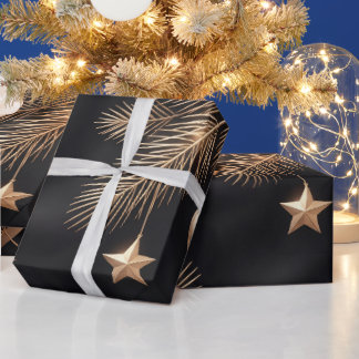 Papel de embrulho de Natal Preto Dourado de Luxo |