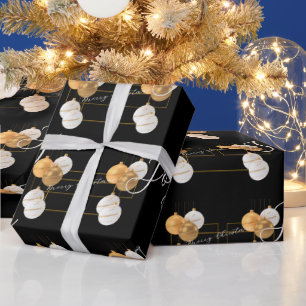 Papel de embrulho de Natal preto e dourado elegant