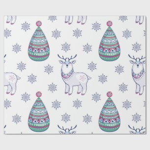 Papel de embrulho de Natal - Rena e árvores de abe
