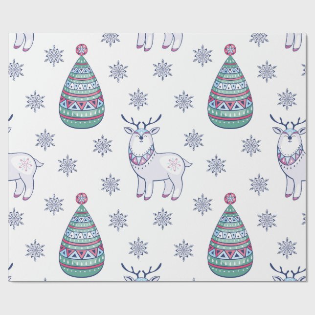 Papel de embrulho de Natal - Rena e árvores de abe (Aberto)
