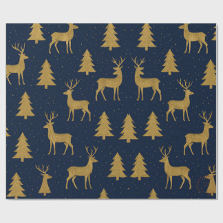 Papel de embrulho de Natal Rena Elegante Azul Mari