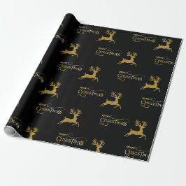 Papel de embrulho de Natal Reno Preto e Dourado