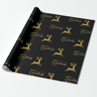 Papel de embrulho de Natal Reno Preto e Dourado