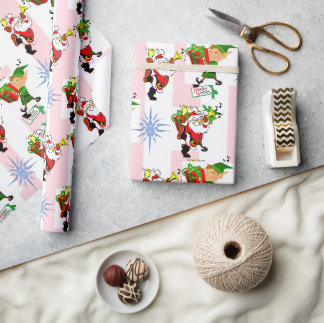 Papel de embrulho de Natal Rosa e Branco com Listr