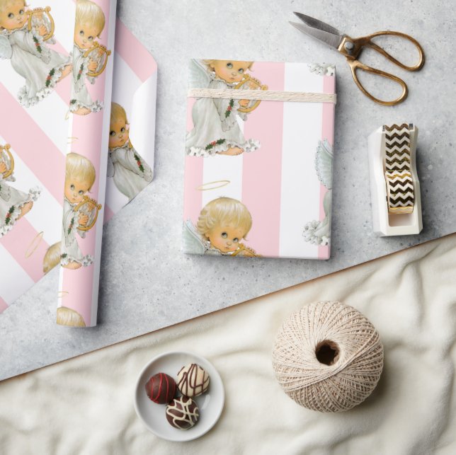 Papel de embrulho de Natal Rosa e Listra Branca An (Artesanato)