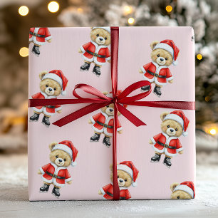 Papel de embrulho de Natal rosa fofo do Papai Noel