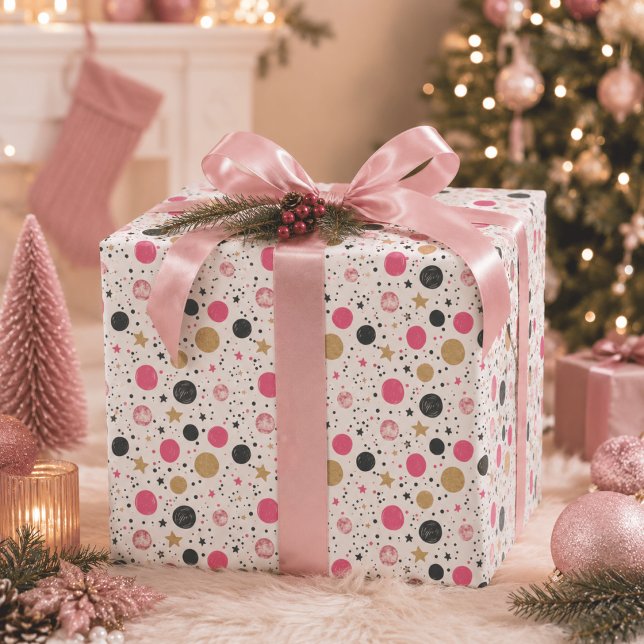 Papel de embrulho de Natal rosa preto dourado mode (Criador carregado)