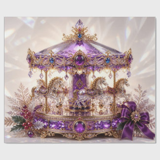 Papel de embrulho de Natal roxo carrossel de luxo