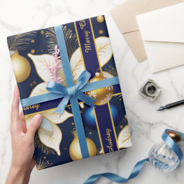Papel de embrulho de Natal Royal Blue com texto