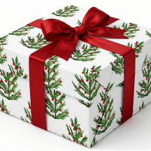 Papel de embrulho de Natal Rustic Dark Pine & Red