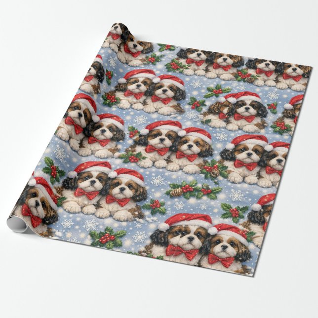 Papel de embrulho de Natal Shih Tzu  (“Festive Shih Tzus bring holiday cheer to every present.”)
