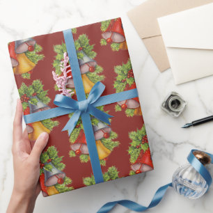 Papel de embrulho de Natal sinos Vermelho Escuro