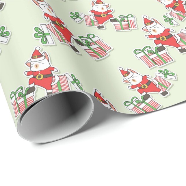 Papel de embrulho de Natal tema gato Santa fofo (Ponta do rolo)