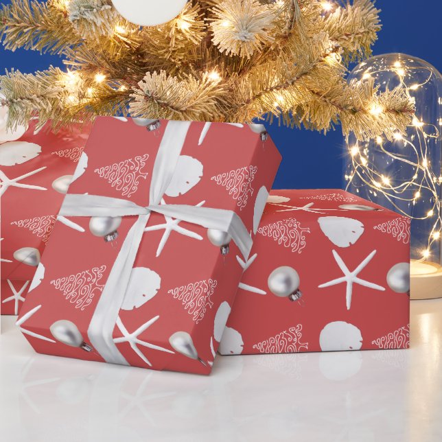Papel de embrulho de Natal tropical rosa coral esc (Feriados)
