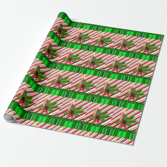 Papel de embrulho de Natal Vela Vermelho Verde (Desenrolado)