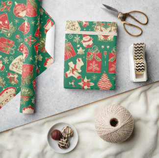 Papel de embrulho de Natal verde com padrão de pre
