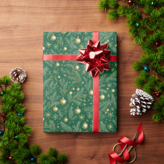 Papel de embrulho de Natal verde e dourado elegant