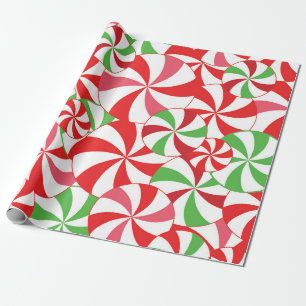 Papel de embrulho de Natal verde e vermelho com li