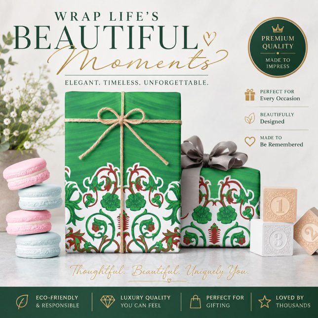 Papel de embrulho de Natal verde | Presente orname (Criador carregado)