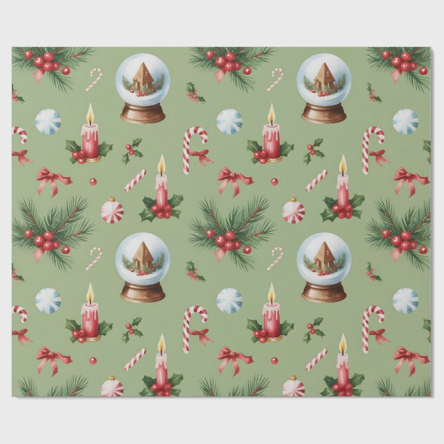 Papel de embrulho de Natal Verde Retro (Aberto)