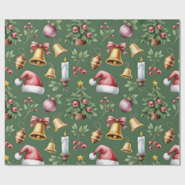 Papel de embrulho de Natal Verde Retro
