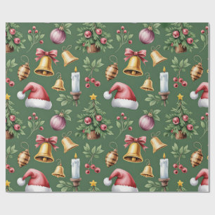 Papel de embrulho de Natal Verde Retro