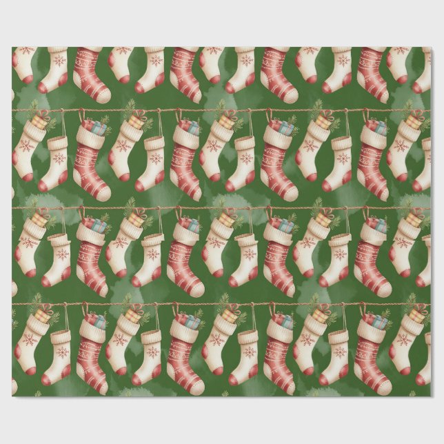Papel de embrulho de Natal Verde Retro (Aberto)