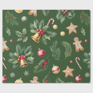 Papel de embrulho de Natal Verde Retro