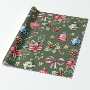 Papel de embrulho de Natal Verde Retro