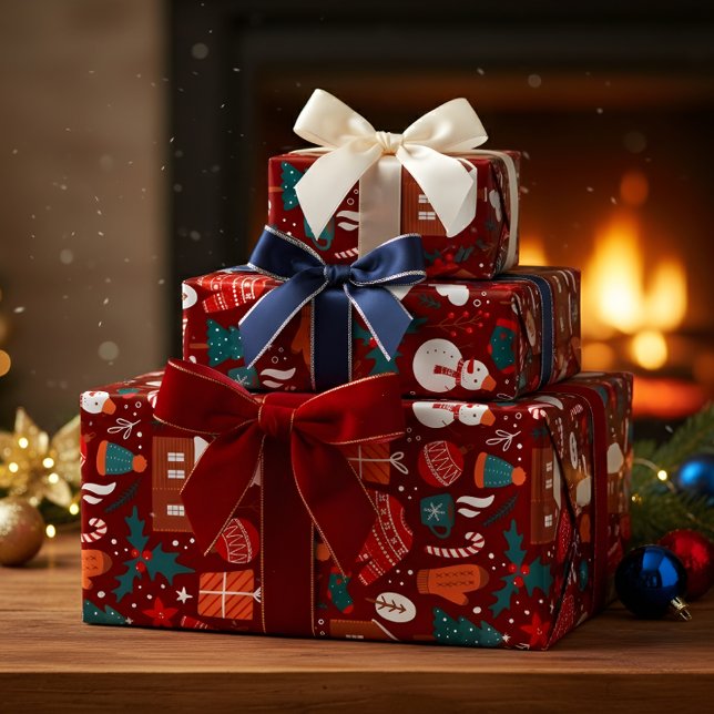 Papel de embrulho de Natal Vermelho com Ícone Fest (Criador carregado)