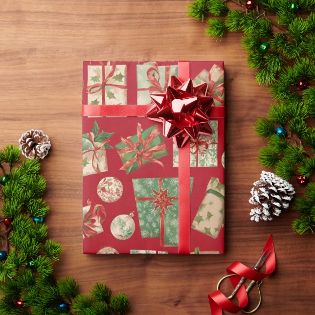 Papel de embrulho de Natal Vermelho com padrão de  (Presente de Natal)
