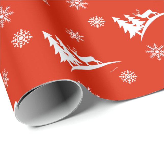 Papel de embrulho de Natal Vermelho com Veados e F (Ponta do rolo)