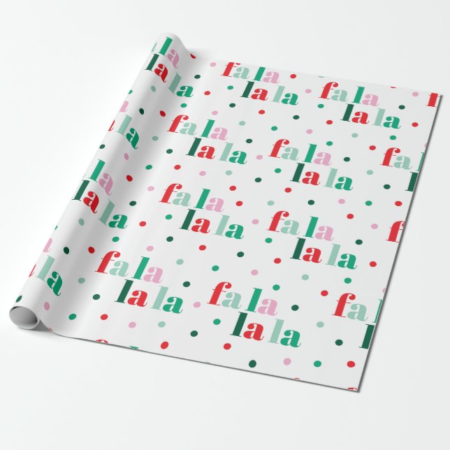 Papel de embrulho de Natal Vermelho Verde Rosa Fa  (Desenrolado)
