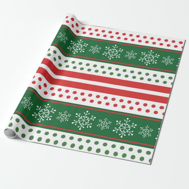 Papel de embrulho de Natal Vermelho Verde Tradicio (Desenrolado)