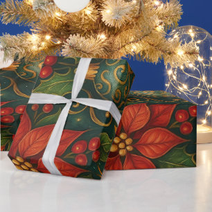 Papel de embrulho de Natal vintage – Poinsettia