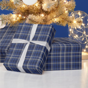 Papel de embrulho de Natal xadrez azul branco vint