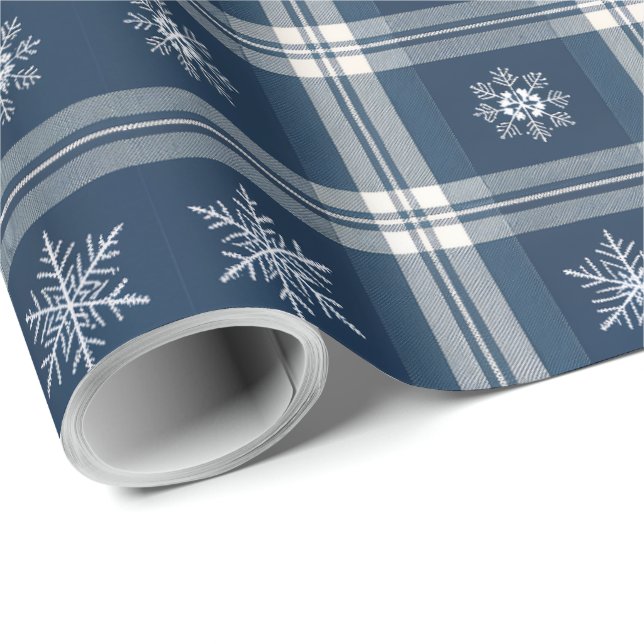 Papel de embrulho de Natal Xadrez Azul Naval Minim (Ponta do rolo)