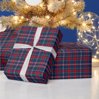 Papel de embrulho de Natal Xadrez Azul Vermelho Vi