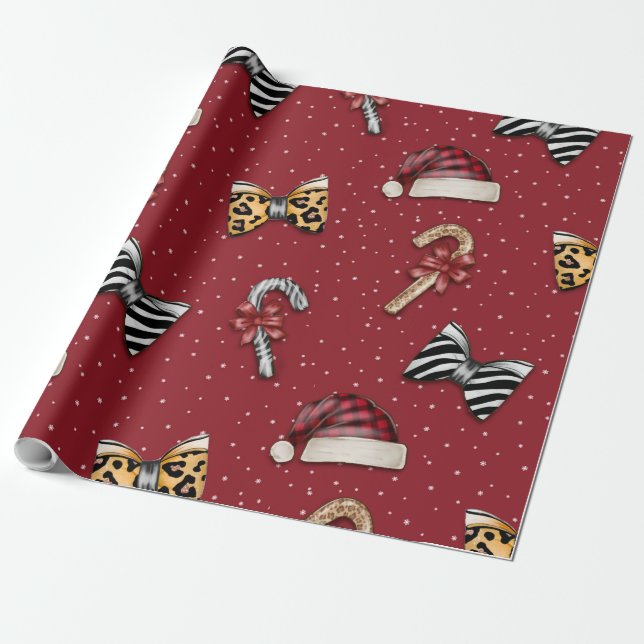Papel de embrulho de Natal Xadrez Leopardo Selvage (Desenrolado)