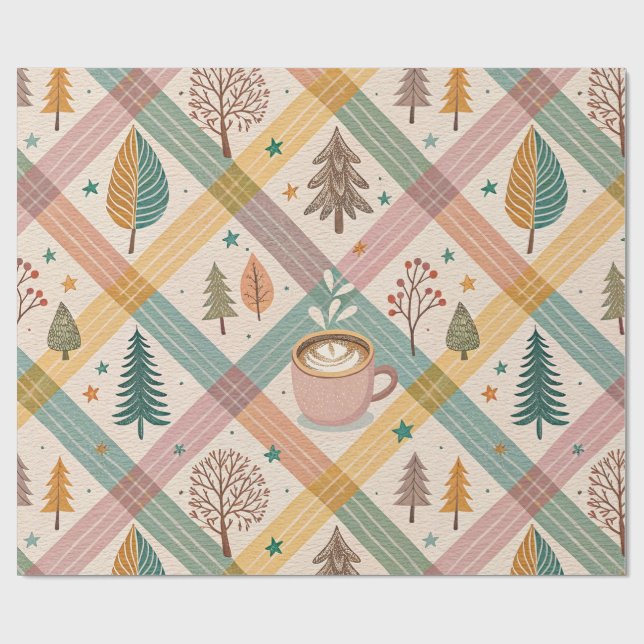 Papel de embrulho de Natal xadrez rosa (Aberto)