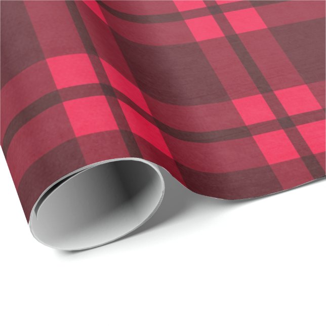 Papel de embrulho de Natal - Xadrez Rosa/Vermelho (Ponta do rolo)