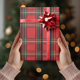 Papel de embrulho de Natal Xadrez Vermelho Clássic